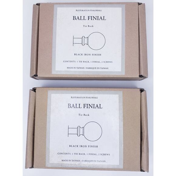 NIOB RESTORATION HARDWARE Set of 2 Ball Finial Tie Backs in Black Iron Finish - Picture 1 of 6